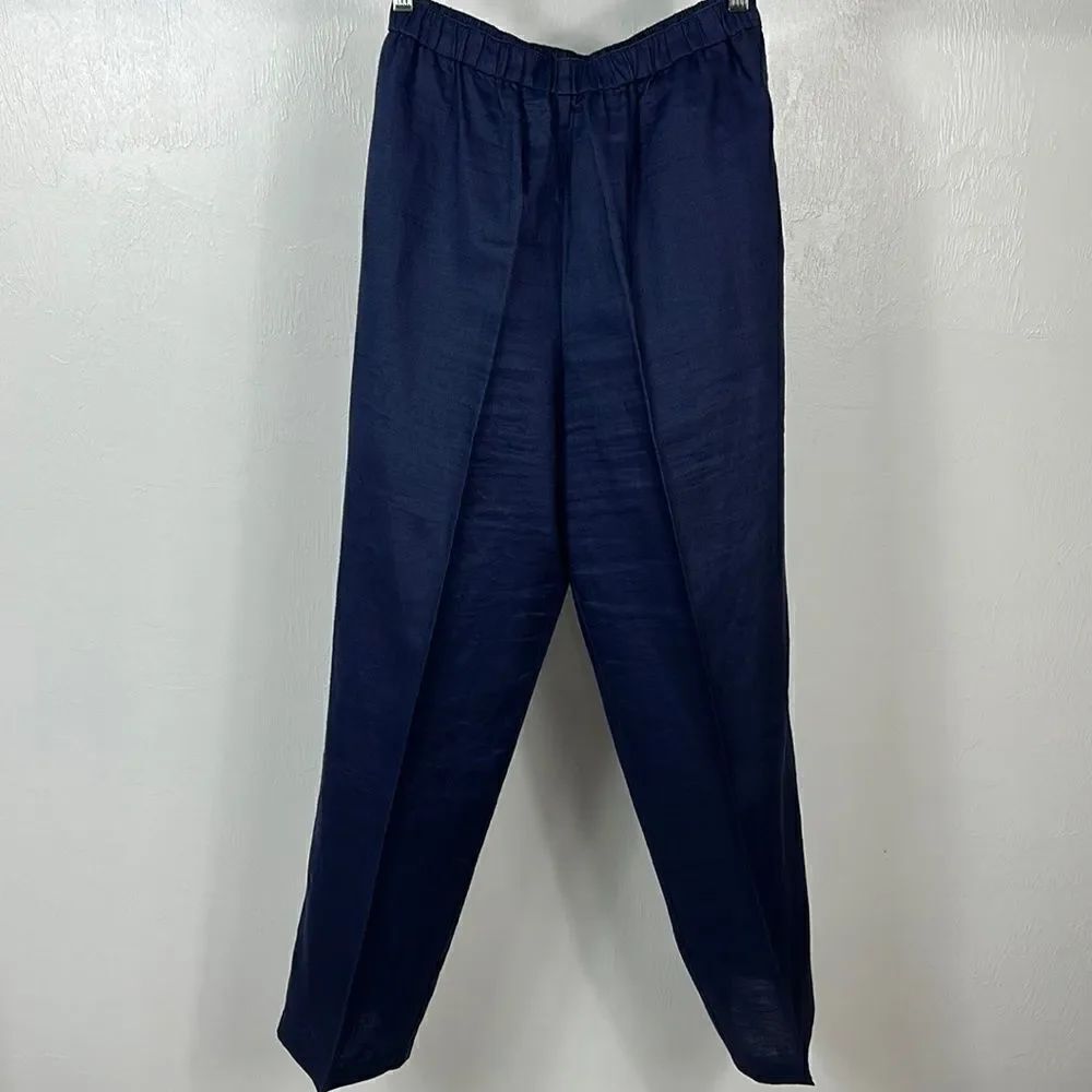 Jordan Vintage Linen Navy Blue High Rise Elastic Waist Pants Size S